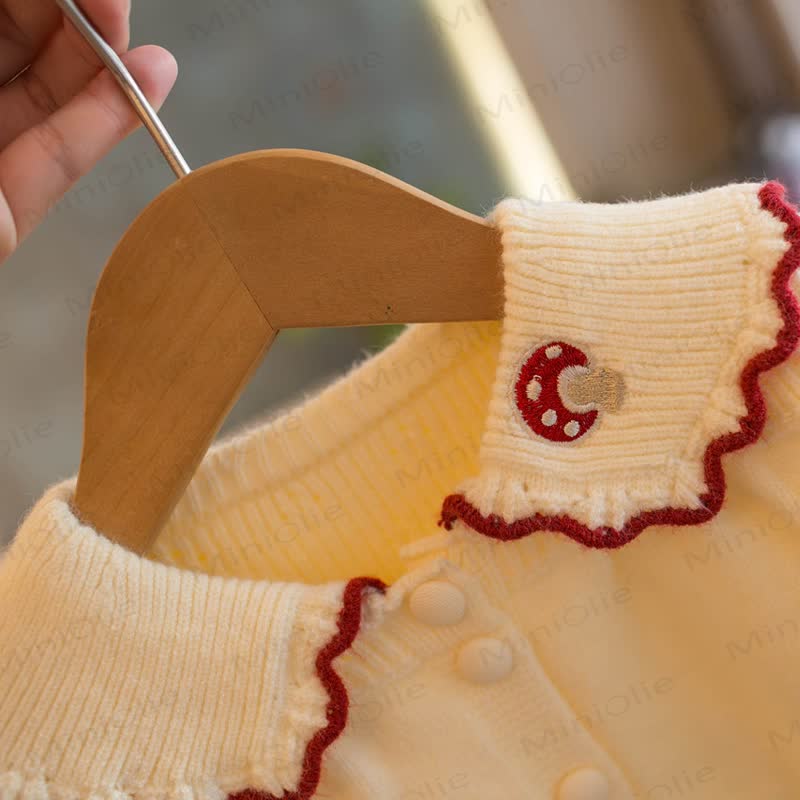 Toddler Girl Mushroom Lace Trim Knit Cardigan with Bag - image 5