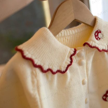 Toddler Girl Mushroom Lace Trim Knit Cardigan with Bag - image 6