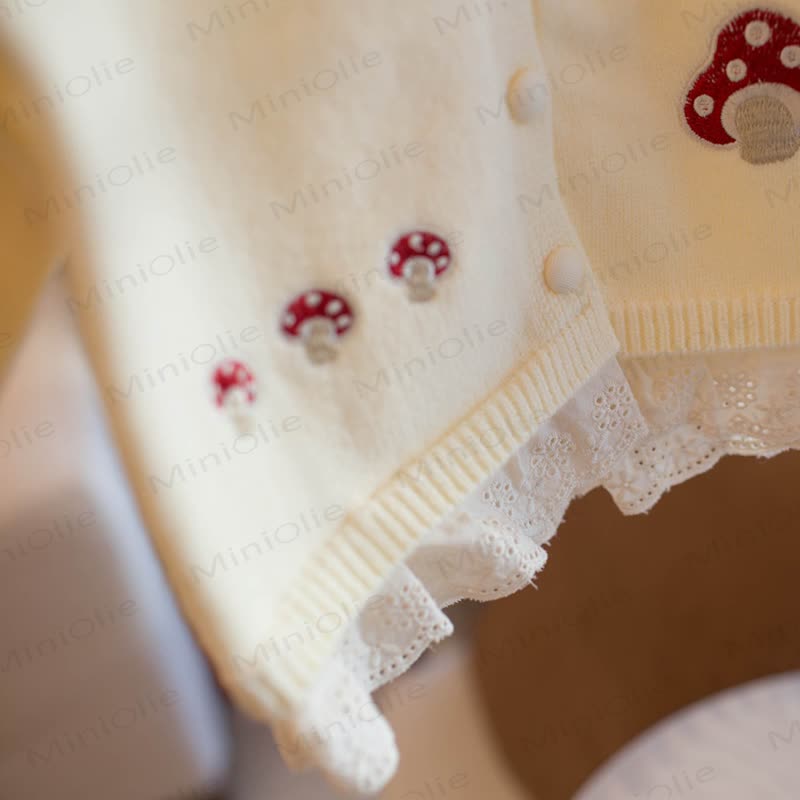 Toddler Girl Mushroom Lace Trim Knit Cardigan with Bag - image 7