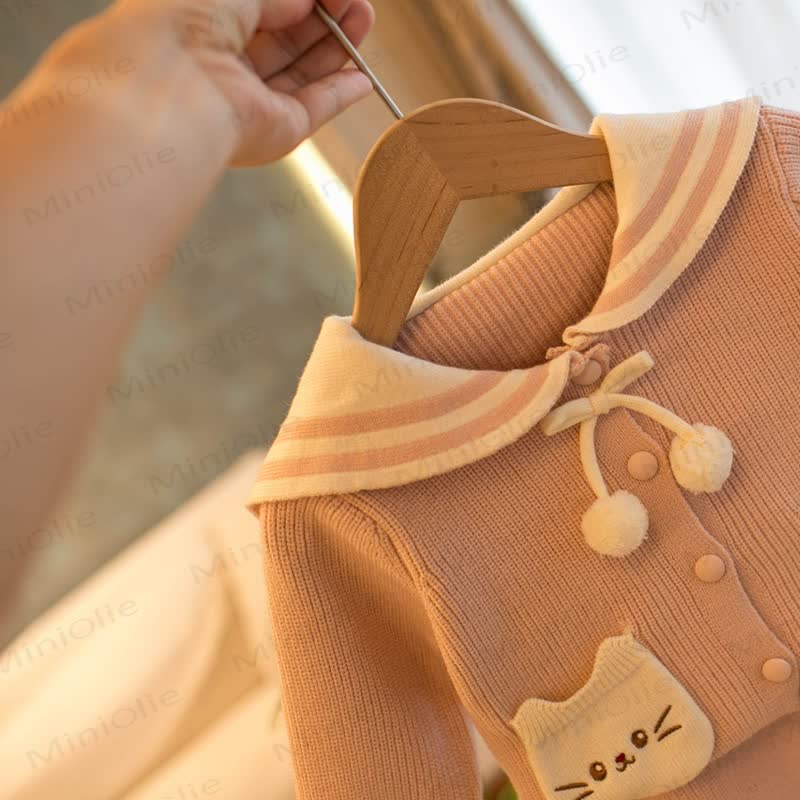 Toddler Girl Cat Pocket Sailor Collar Knit Dress - image 4