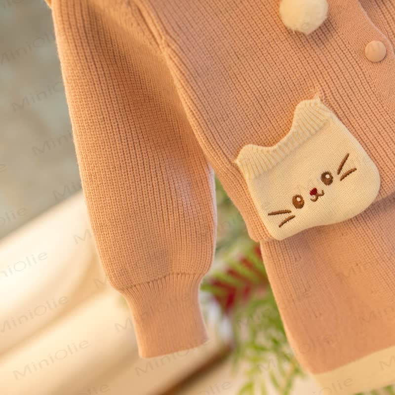 Toddler Girl Cat Pocket Sailor Collar Knit Dress - image 7