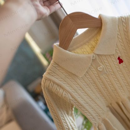 Toddler Baby Heart Button Cable Knit Long Sleeve Dress - image 6