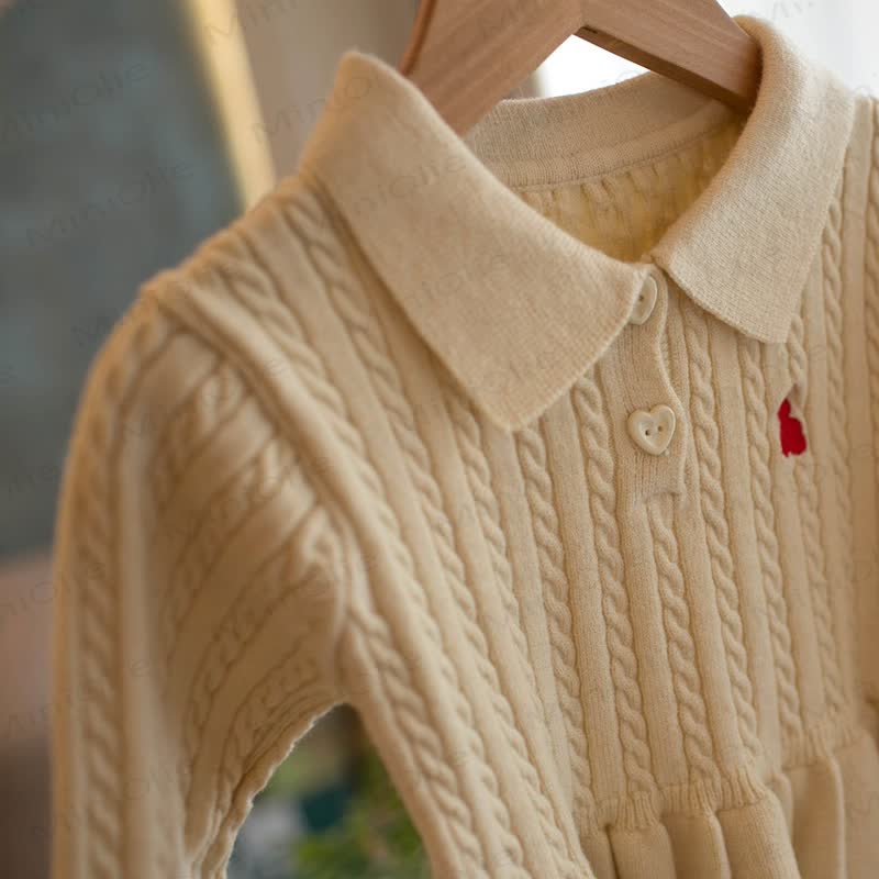 Toddler Baby Heart Button Cable Knit Long Sleeve Dress - image 7