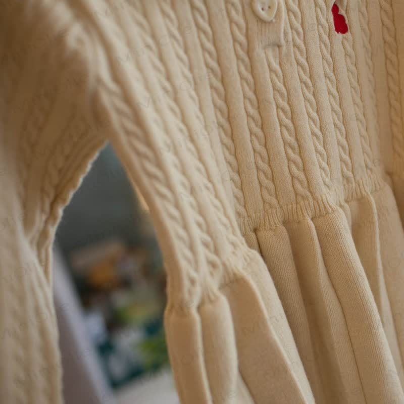 Toddler Baby Heart Button Cable Knit Long Sleeve Dress - image 8