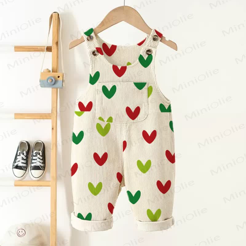 Baby Toddler Colorful Heart Print Corduroy Overalls - Beige - 3-5T - image 1