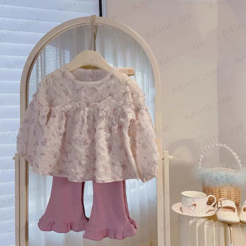 Toddler Girl Floral Puff Sleeve Top and Pants 2-piece Set - Pink - 8-9T - image 1