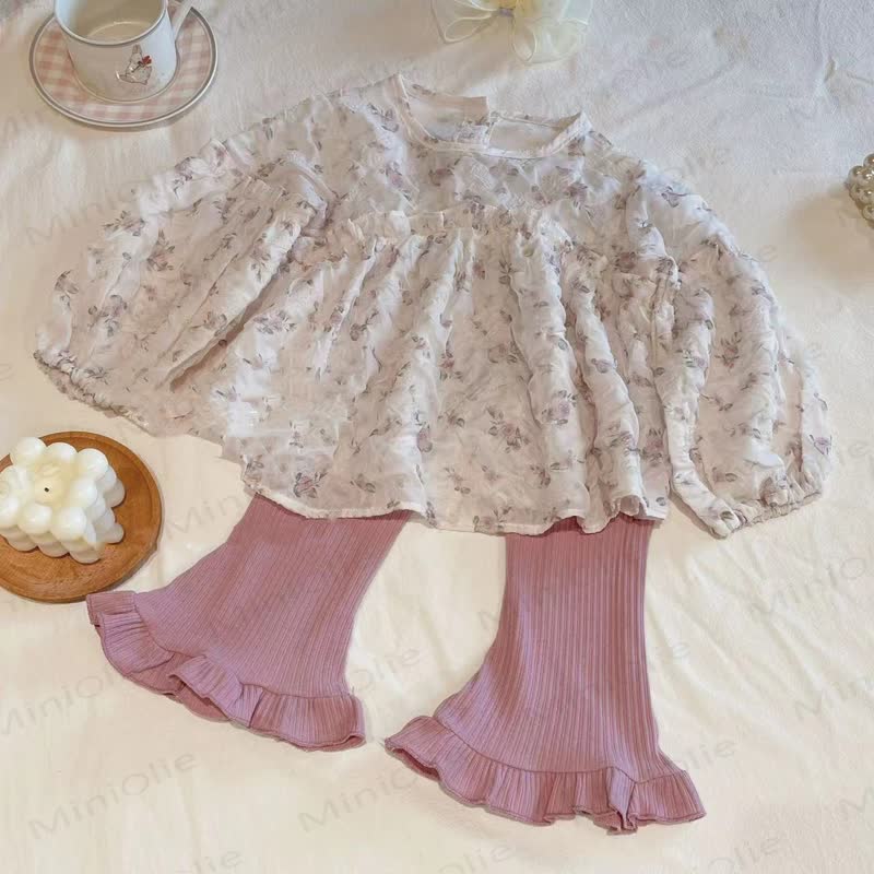 Toddler Girl Floral Puff Sleeve Top and Pants 2-piece Set - image 2