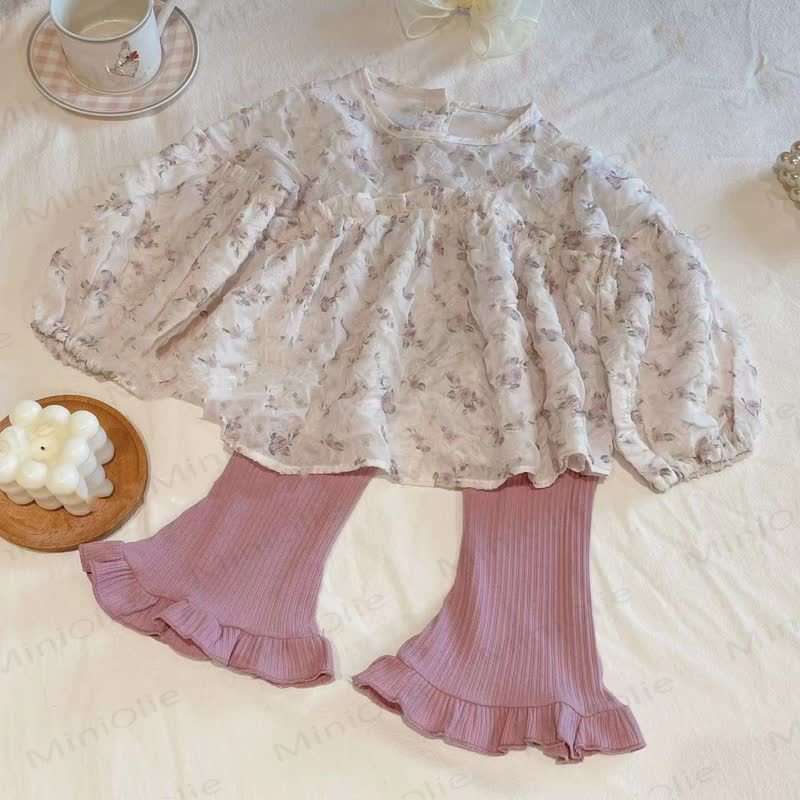 Toddler Girl Floral Puff Sleeve Top and Pants 2-piece Set - image 2