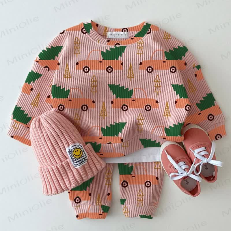 Baby Christmas Tree Car Pink Waffle 2-piece Set - Pink - 2-3T - image 1