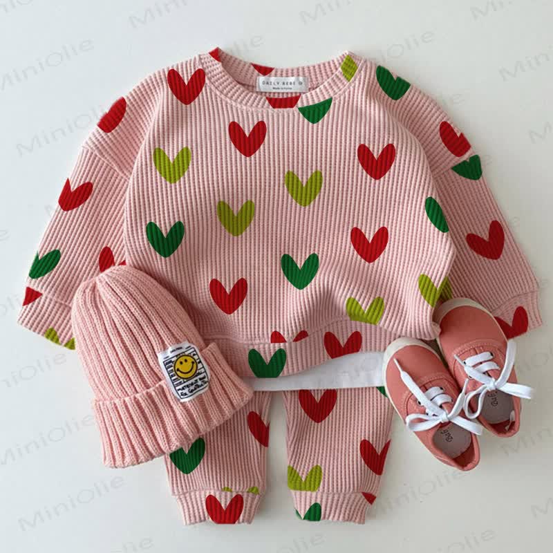 Baby Colorful Heart Pink Waffle 2-piece Set - Pink - 2-3T - image 1