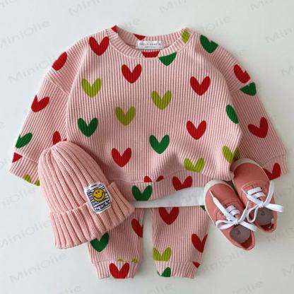 Baby Colorful Heart Pink Waffle 2-piece Set - Pink - 2-3T - image 1