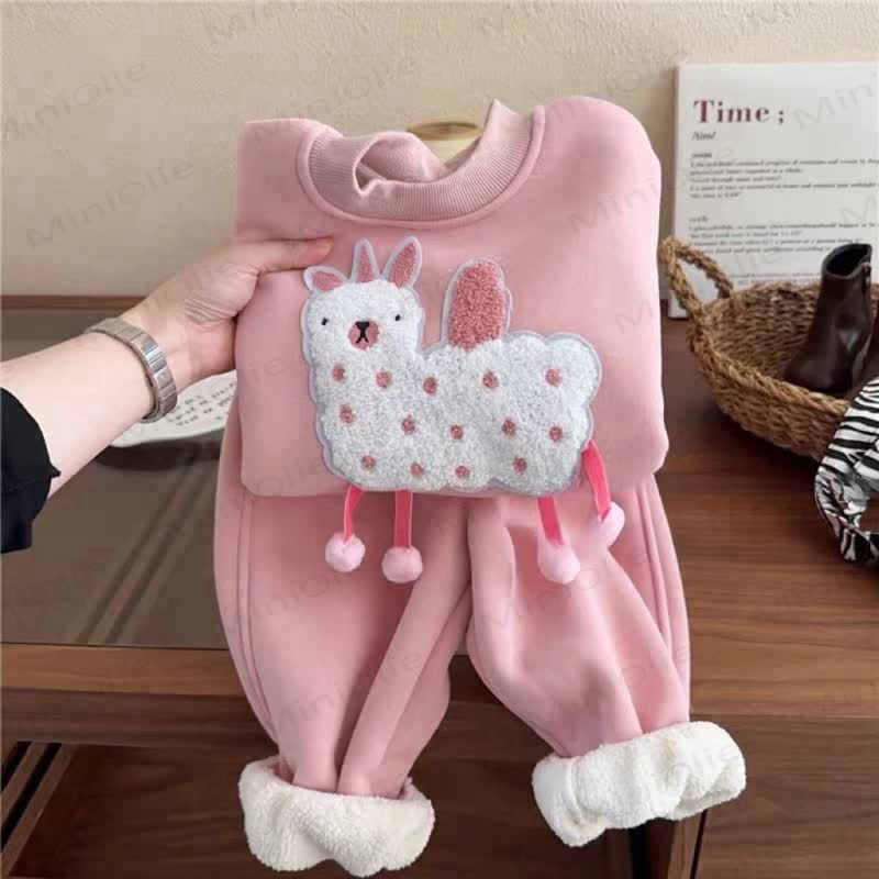 Toddler Pink Plush Lamb Sweatshirt and Pants 2-piece Set - image 1