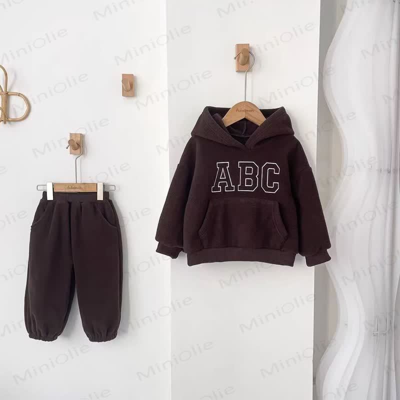 ABC Toddler Cozy Fleece Hoodie and Jogger 2-piece Set - Brown - 8-9T - image 3