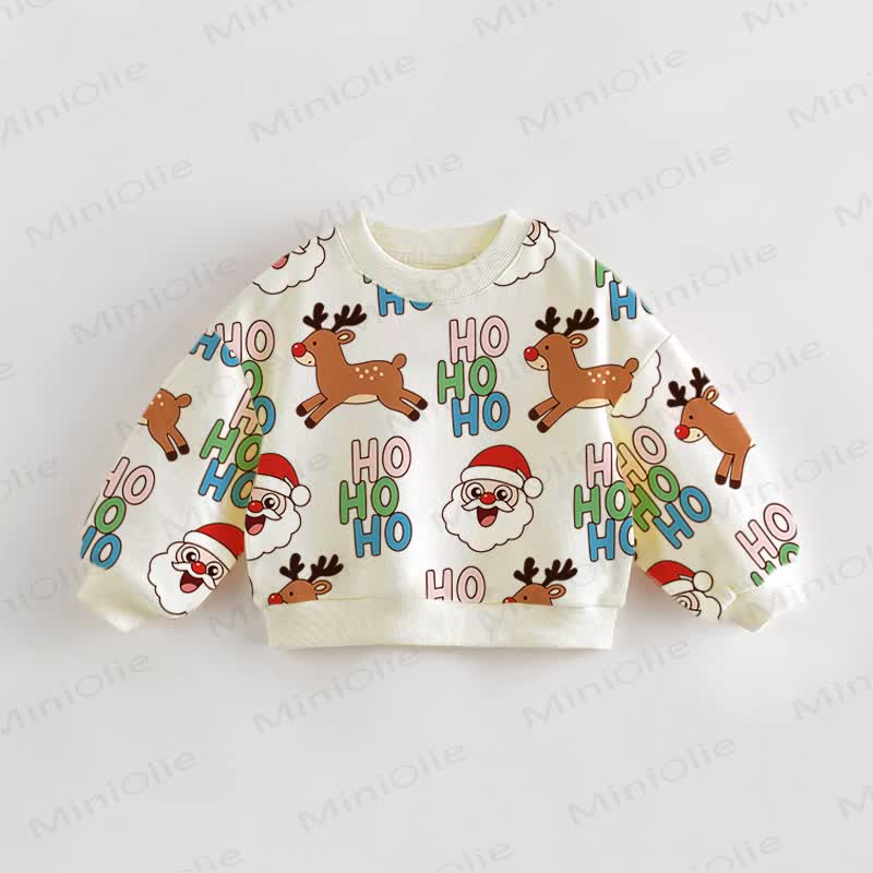 HOHOHO Baby Toddler Santa Reindeer Cream Sweatshirt - Cream - 3-5T - image 1