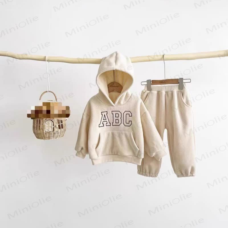 ABC Toddler Cozy Fleece Hoodie and Jogger 2-piece Set - Beige - 8-9T - image 2