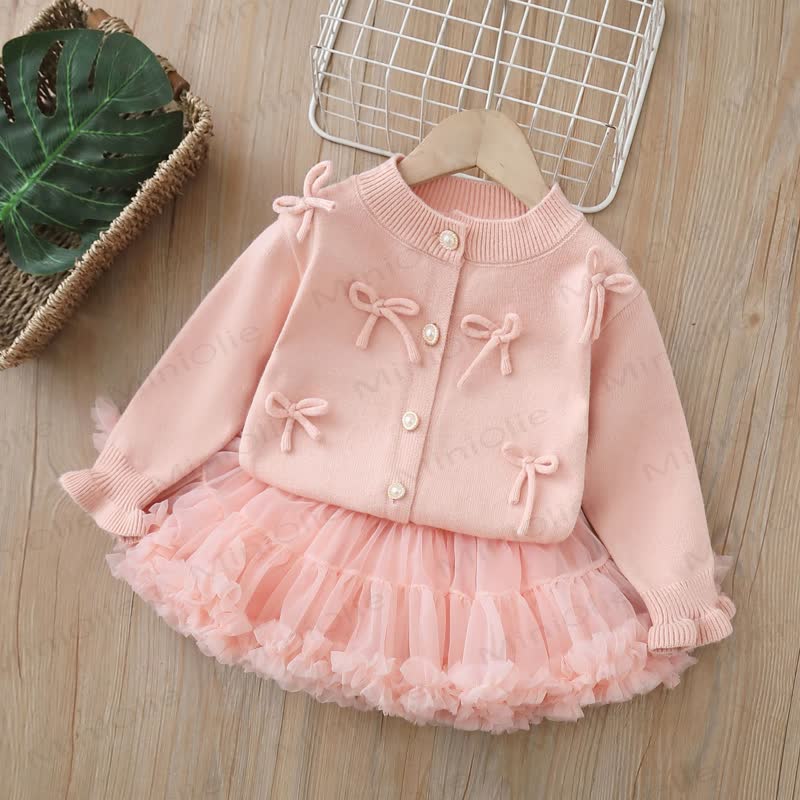 Toddler Girl Bow Cardigan and Tulle Skirt 2-piece Set - Pink - 6-7T - image 1