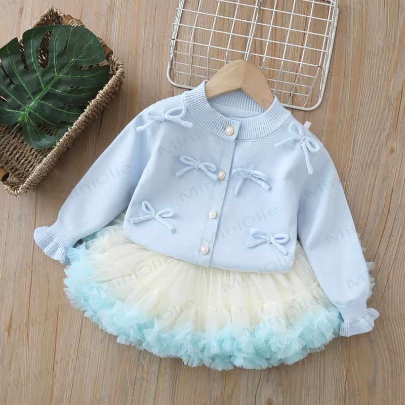 Toddler Girl Bow Cardigan and Tulle Skirt 2-piece Set - Blue - 6-7T - image 2