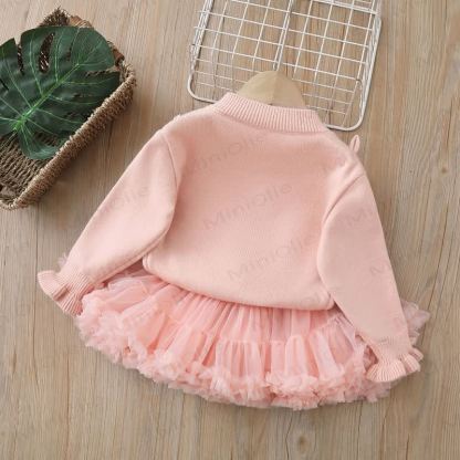 Toddler Girl Bow Cardigan and Tulle Skirt 2-piece Set - image 3