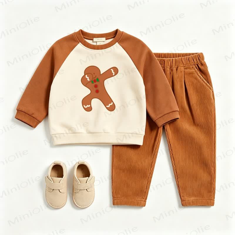 Baby Toddler Gingerbread Man Brown Raglan Sweatshirt and Corduroy Pants 2-piece Set - Brown - 3-5T - image 1