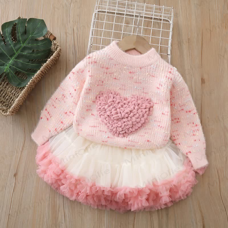Toddler Girl Heart Applique Sweater and Tulle Skirt 2-piece Set - Pink - 6-7T - image 2