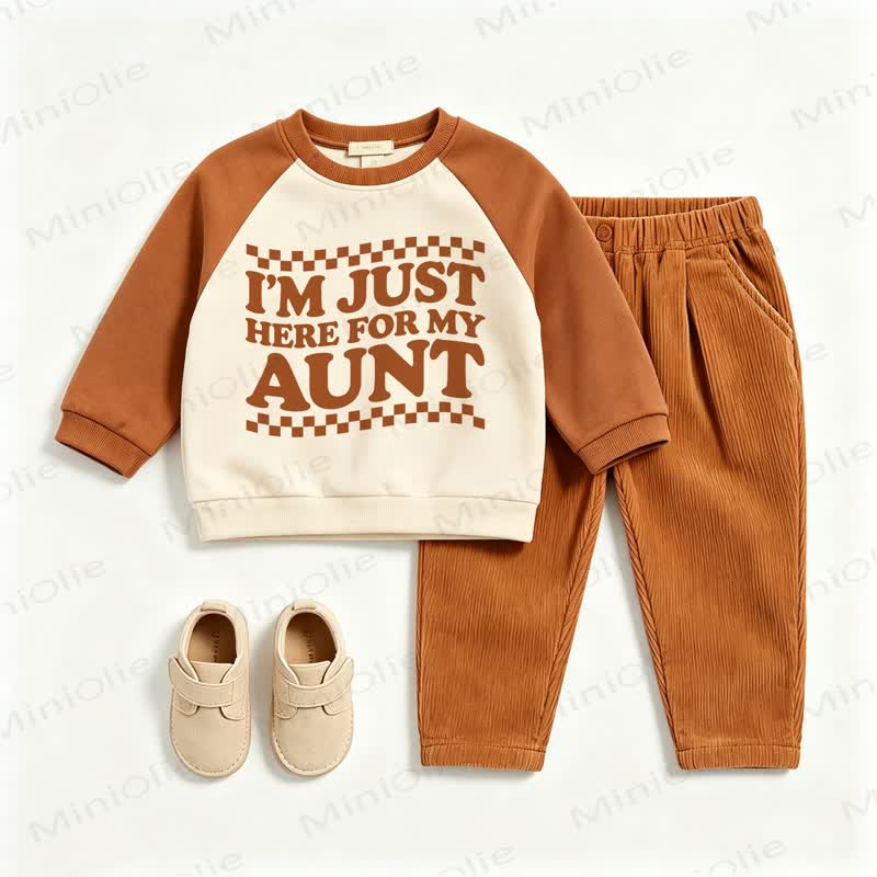 I'M JUST HERE FOR MY AUNT Baby Toddler Brown Raglan Sweatshirt and Corduroy Pants 2-piece Set - Brown - 3-5T - image 1