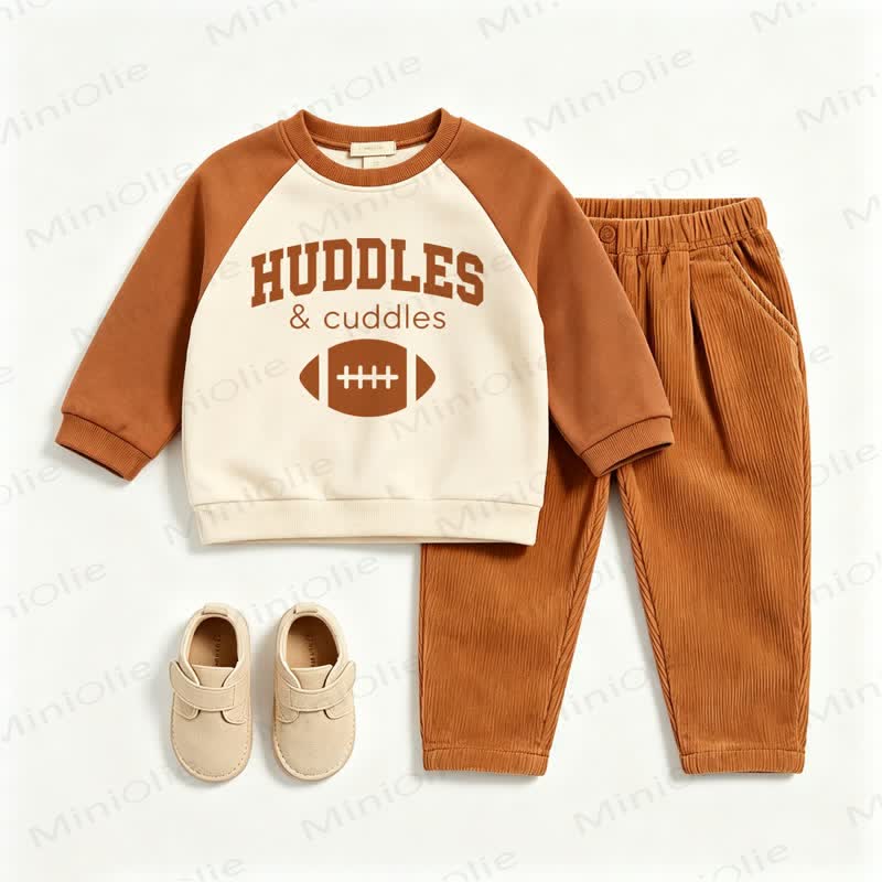 HUDDLES & CUDDLES Baby Toddler Brown Raglan Sweatshirt and Corduroy Pants 2-piece Set - Brown - 3-5T - image 1