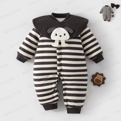 Baby Quilted Striped Puppy Collar Romper - Gray - 2-3T - image 1