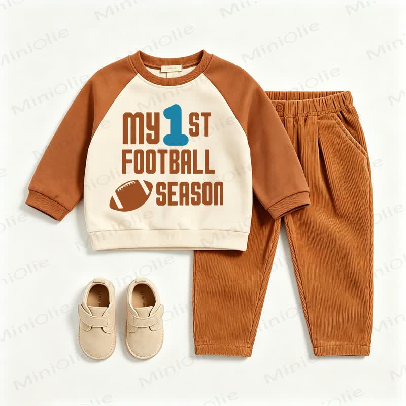 MY 1ST FOOTBALL SEASON Baby Toddler Brown Raglan Sweatshirt and Corduroy Pants 2-piece Set - Brown - 3-5T - image 1