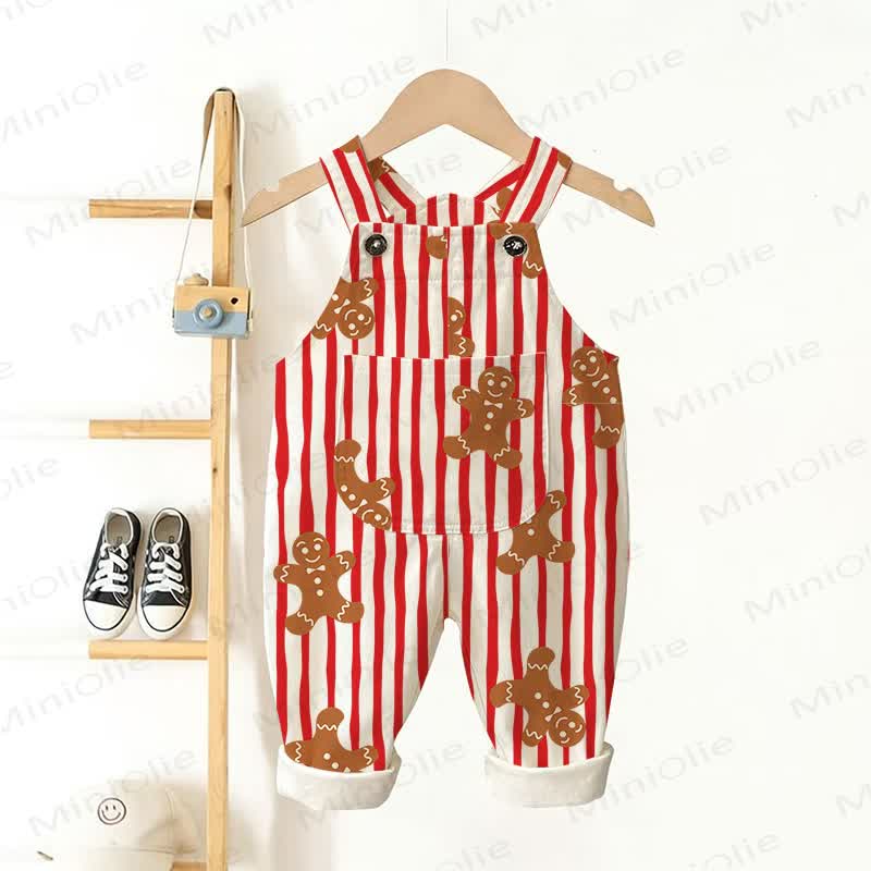 Baby Toddler Gingerbread Man Striped Pocket Overalls - Beige - 3-5T - image 1
