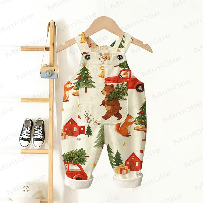 Baby Toddler Christmas Animal Pocket Overalls - Beige - 3-5T - image 1