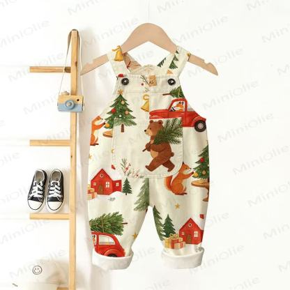 Baby Toddler Christmas Animal Pocket Overalls - Beige - 3-5T - image 1