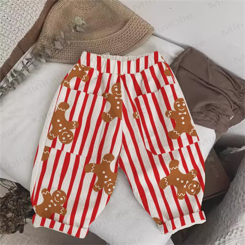 Baby Toddler Gingerbread Man Striped Cord Pants - Red - 3-5T - image 1
