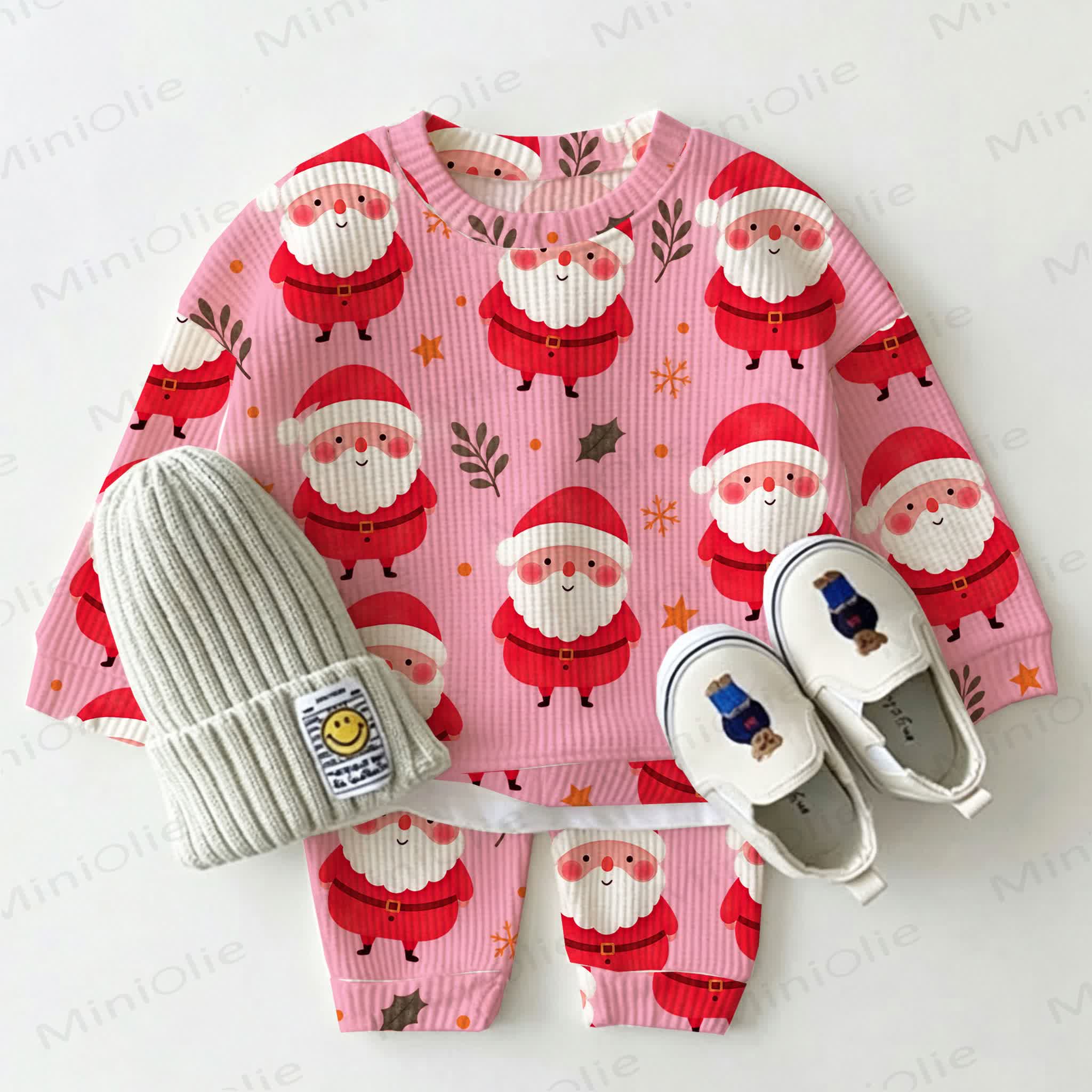 Baby Santa Claus Pink Waffle 2-piece Set - Beige - 2-3T - image 1