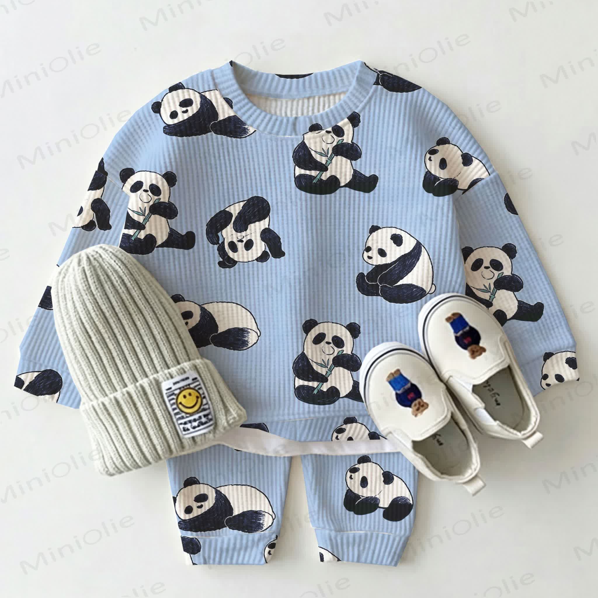 Baby Panda Blue Waffle 2-piece Set - Blue - 2-3T - image 1