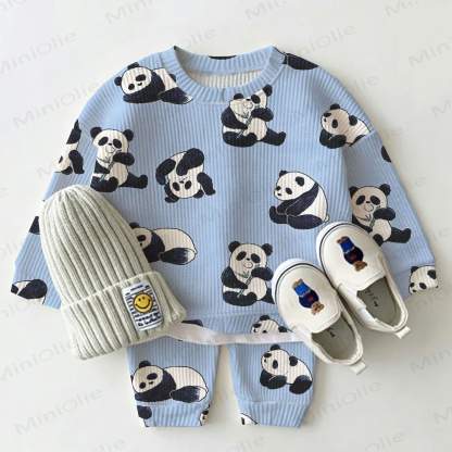 Baby Panda Blue Waffle 2-piece Set - Blue - 2-3T - image 1