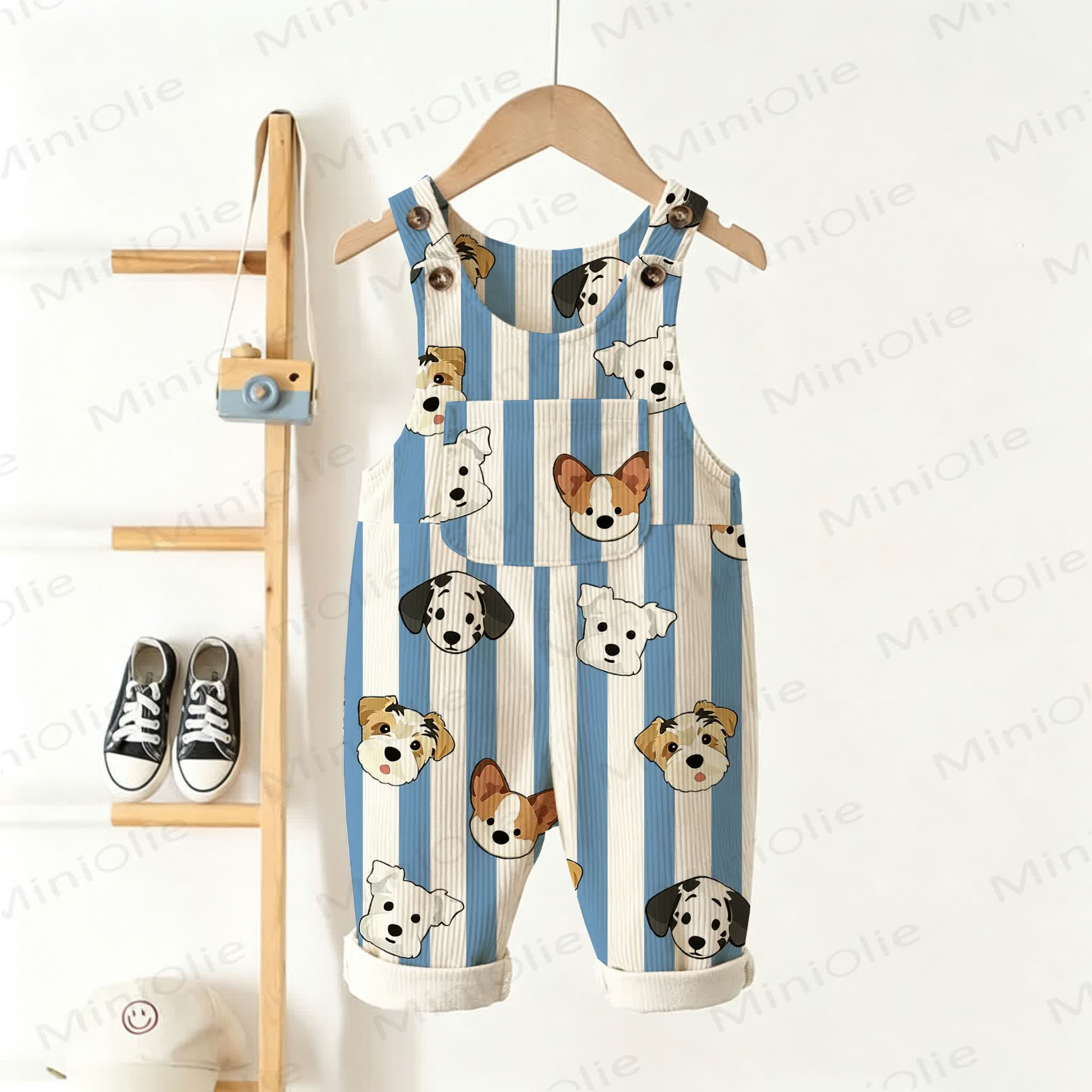 Baby Toddler  Striped Puppy Sriped Corduroy Overalls - Beige - 3-5T - image 1