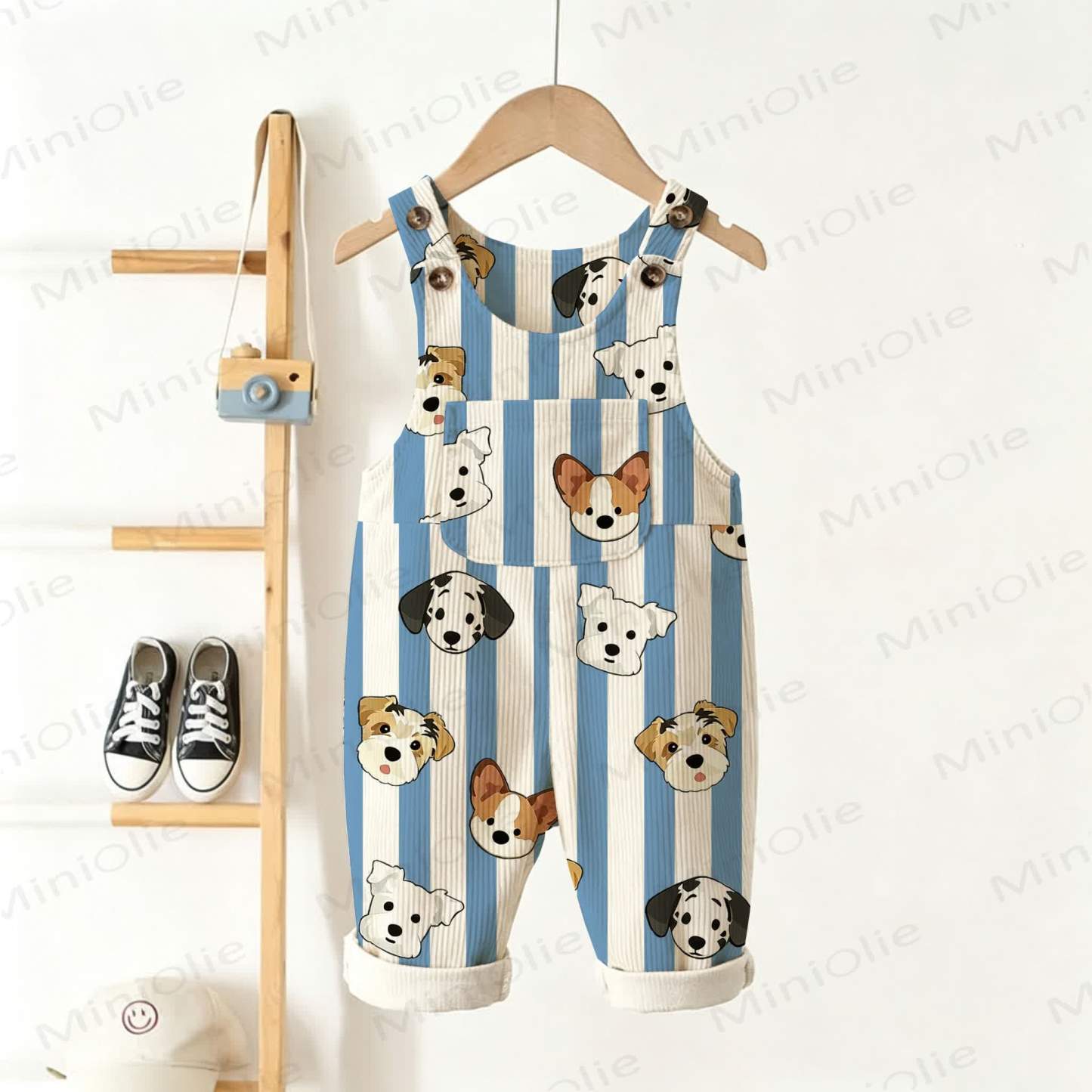 Baby Toddler  Striped Puppy Sriped Corduroy Overalls - Beige - 3-5T - image 1