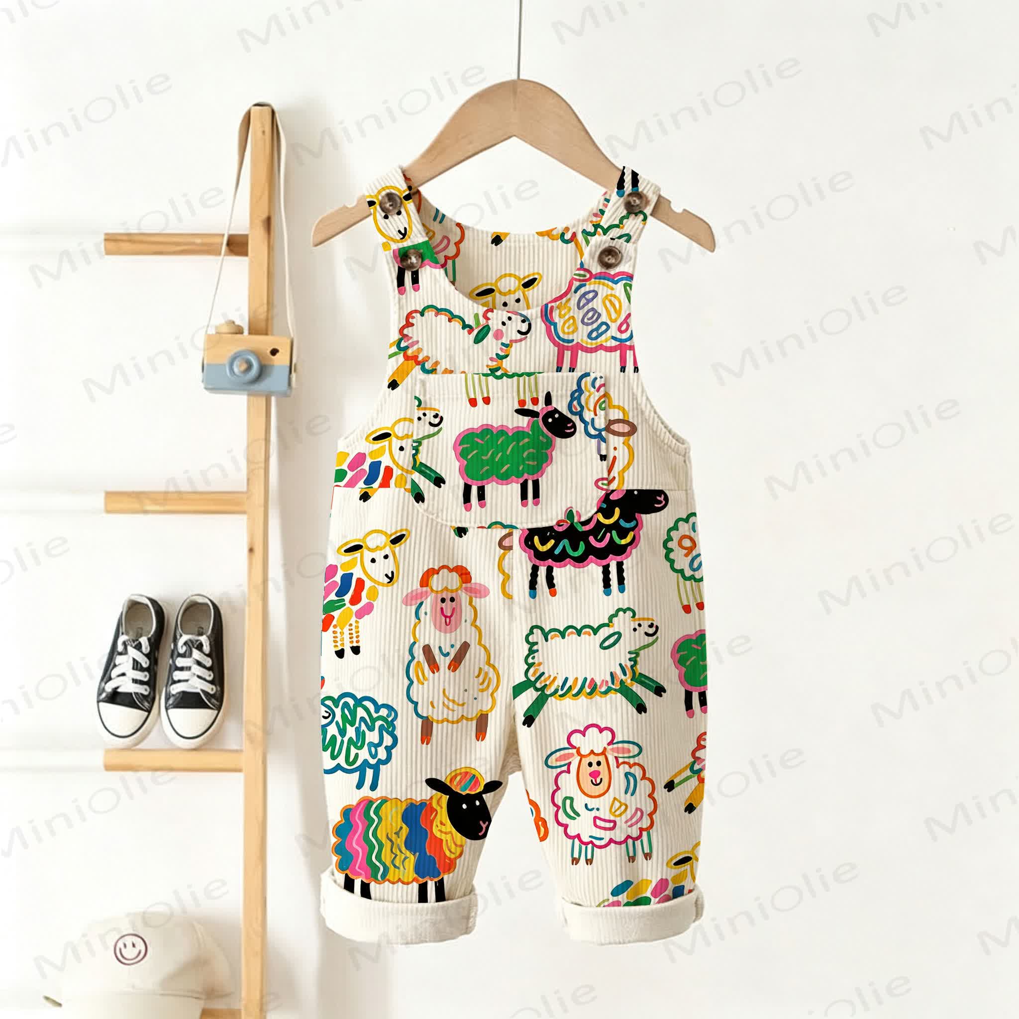 Baby Toddler Colorful Sheep Corduroy Overalls - Beige - 3-5T - image 1