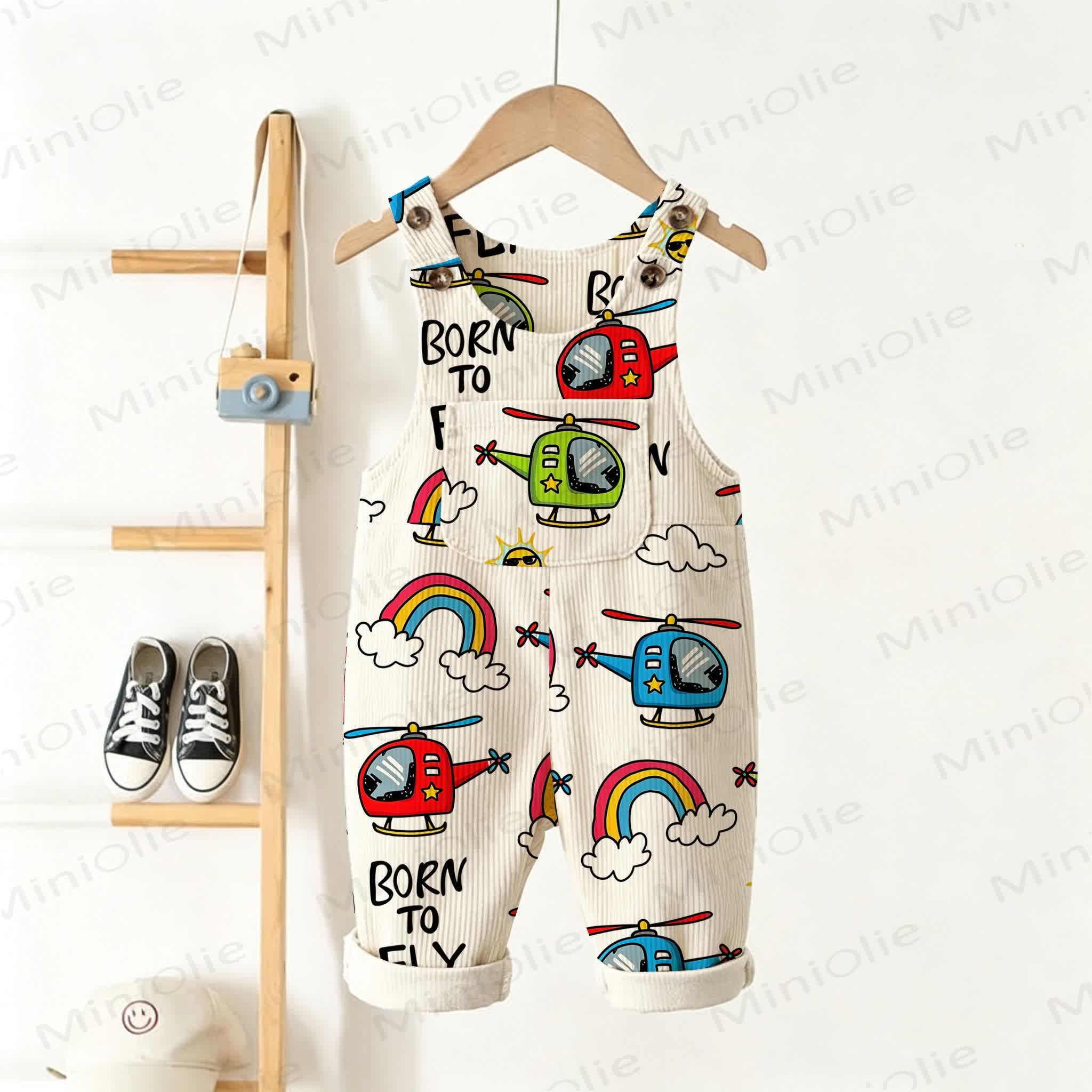 Baby Toddler Helicopter Rainbow Corduroy Overalls - Beige - 3-5T - image 1