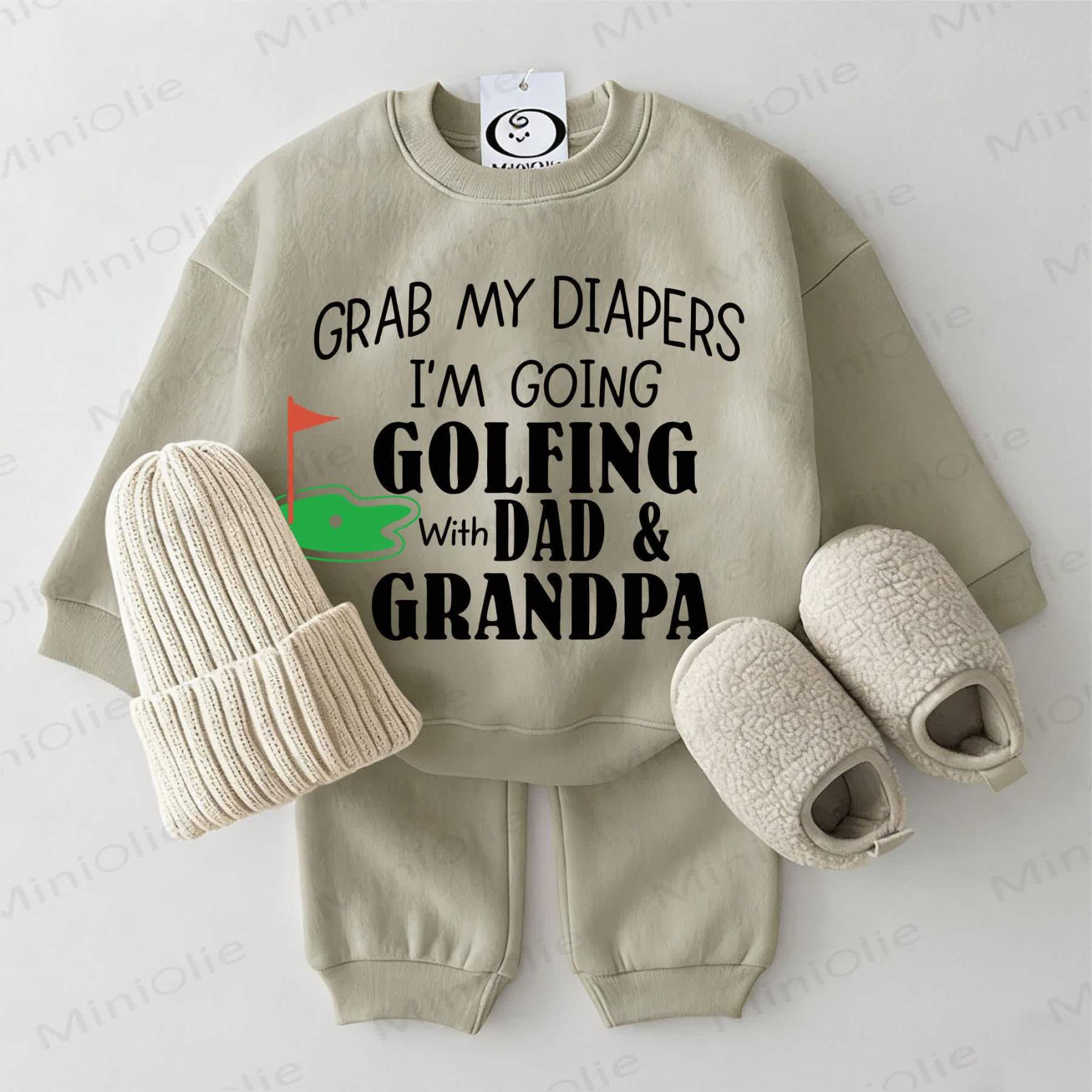 GRAB MY DIAPERS I'M GOING GOLFING WITH DAD & GRANDPA Baby Green Sweatshirt 2-piece Set - Grey Green - 2-3T - image 1