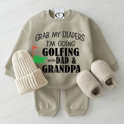 GRAB MY DIAPERS I'M GOING GOLFING WITH DAD & GRANDPA Baby Green Sweatshirt 2-piece Set - Grey Green - 2-3T - image 1