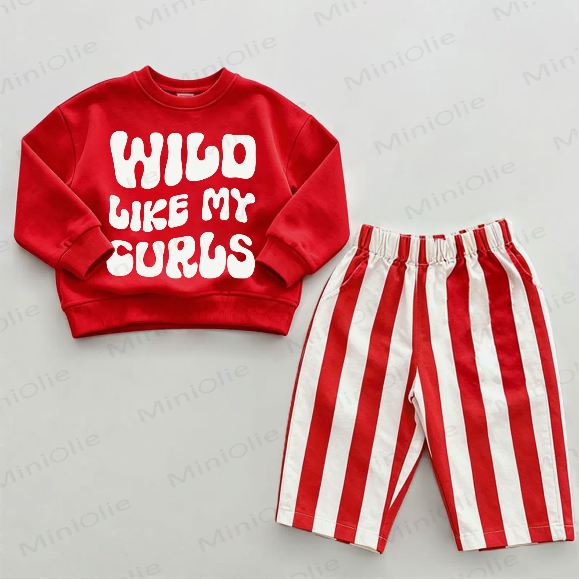 WILD LIKE MY CURLS  Baby Sweatshirt and Striped Pants 2-piece Set - White&Red - 2-3T - image 1