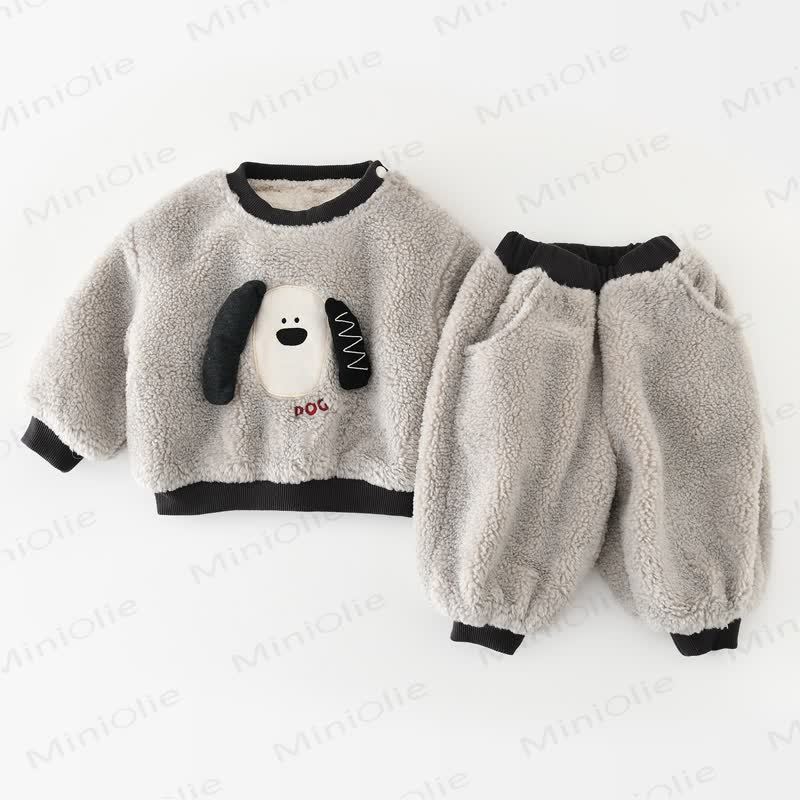 Baby Toddler Puppy Applique Fleece Pullover and Jogger 2-piece Set - Gray - 3-4T - image 2