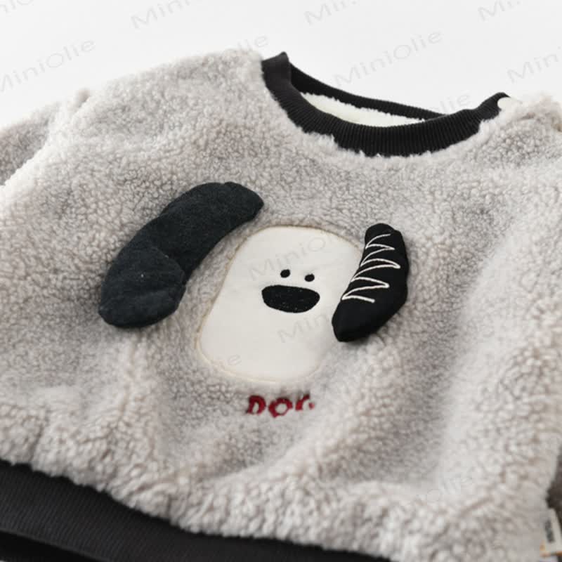 Baby Toddler Puppy Applique Fleece Pullover and Jogger 2-piece Set - image 3