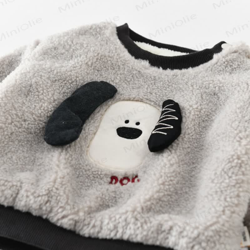 Baby Toddler Puppy Applique Fleece Pullover and Jogger 2-piece Set - image 3