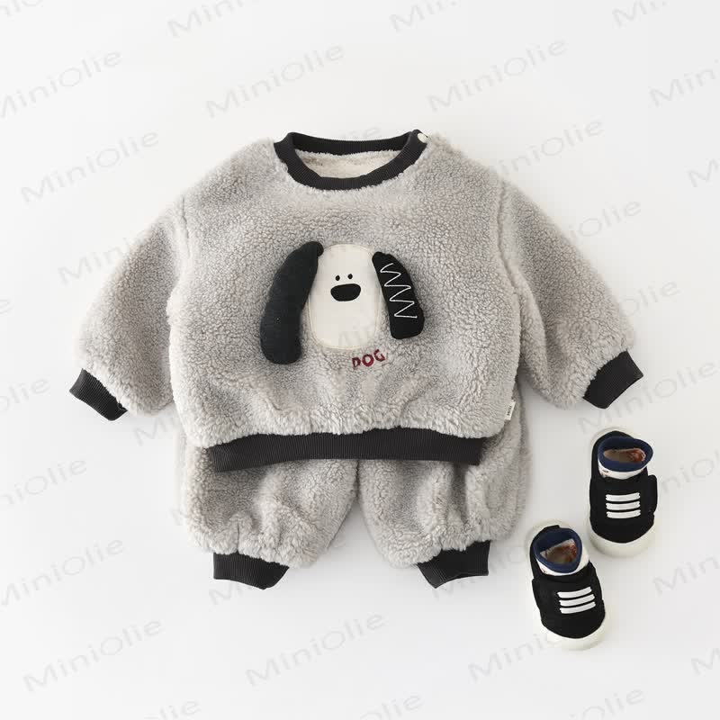 Baby Toddler Puppy Applique Fleece Pullover and Jogger 2-piece Set - image 1