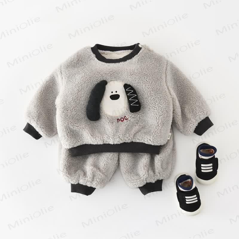 Baby Toddler Puppy Applique Fleece Pullover and Jogger 2-piece Set - image 1