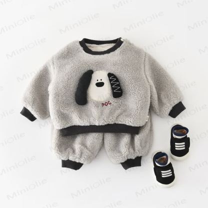 Baby Toddler Puppy Applique Fleece Pullover and Jogger 2-piece Set - image 1