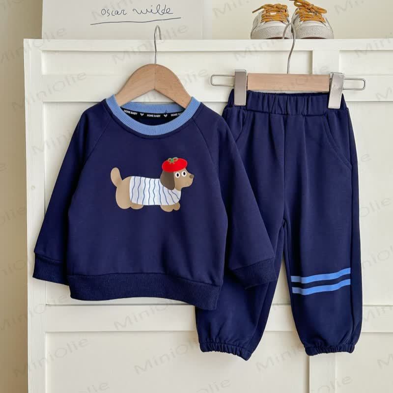 Toddler Cartoon Puppy Sweatshirt and Jogger 2-piece Set - Navy - 6-7T - image 2