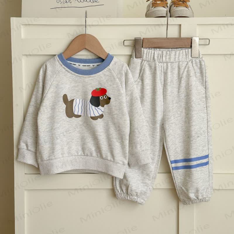 Toddler Cartoon Puppy Sweatshirt and Jogger 2-piece Set - Gray - 6-7T - image 3